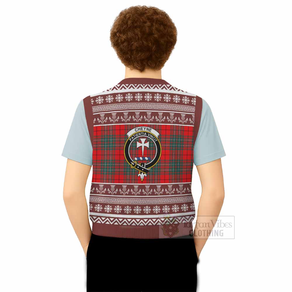 Cheyne Clan Tartan Christmas Knitted V-Neck Vest with Family Crest - Tartan Vibes Clothing