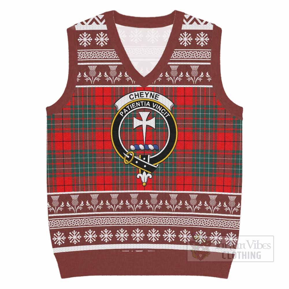 Cheyne Clan Tartan Christmas Knitted V-Neck Vest with Family Crest - Tartan Vibes Clothing