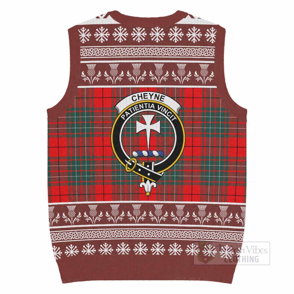 Cheyne Clan Tartan Christmas Knitted V-Neck Vest with Family Crest - Tartan Vibes Clothing