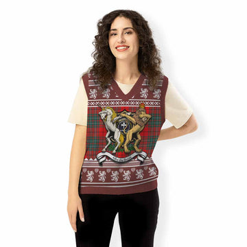 Cheyne Clan Tartan Crest Christmas Knitted V-Neck Vest Coat of Arms Funny Style