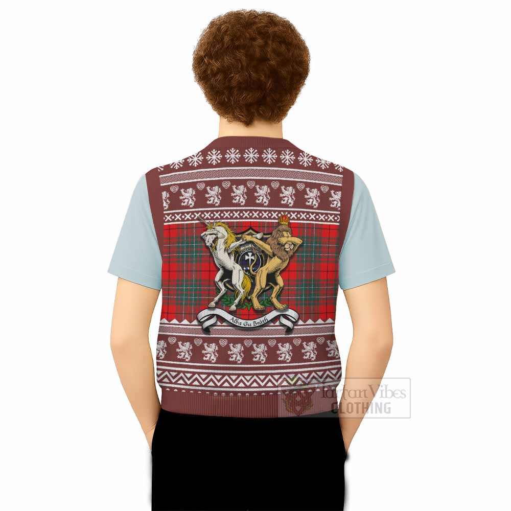 Cheyne Clan Tartan Crest Christmas Knitted V-Neck Vest Coat of Arms Funny Style - Tartan Vibes Clothing