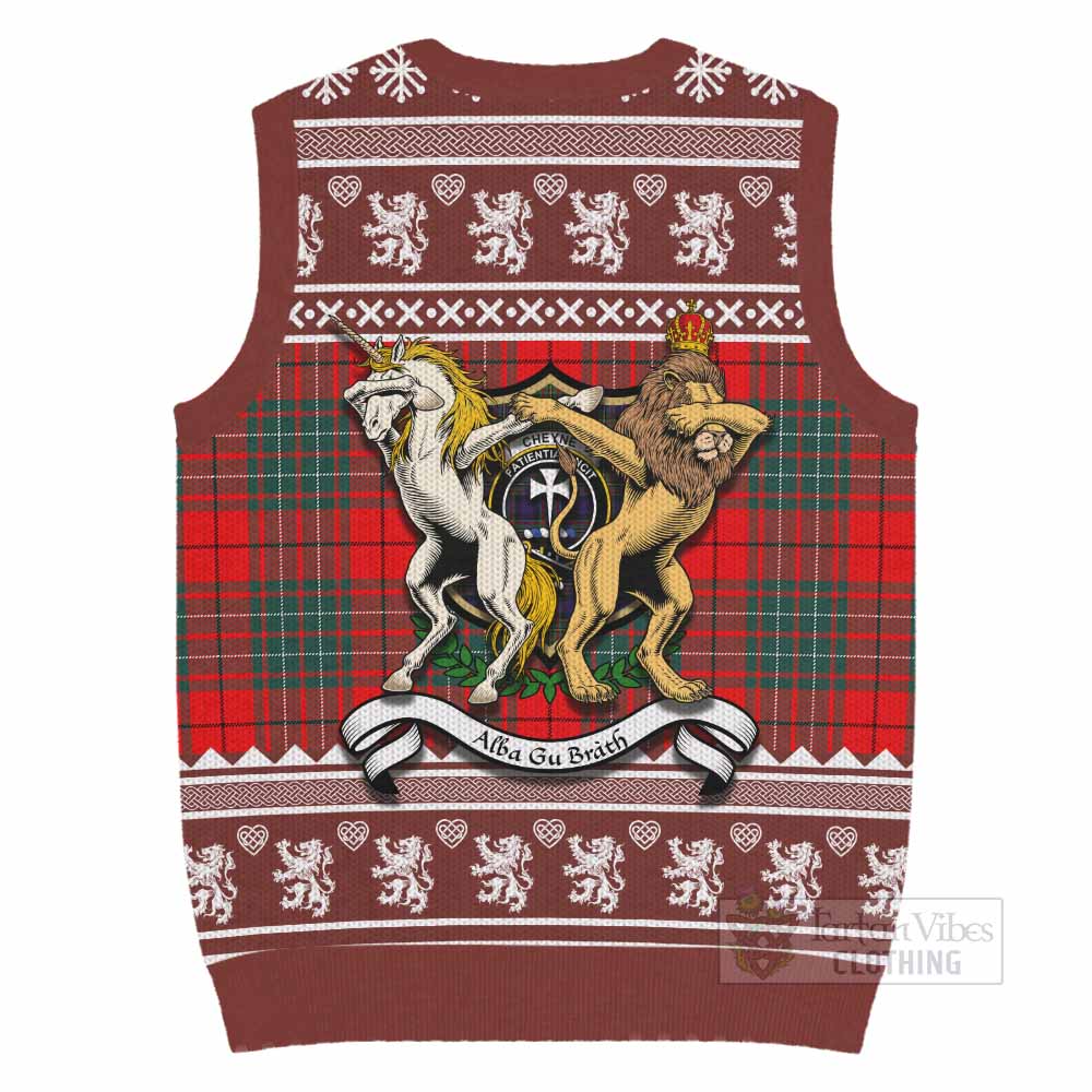Cheyne Clan Tartan Crest Christmas Knitted V-Neck Vest Coat of Arms Funny Style - Tartan Vibes Clothing