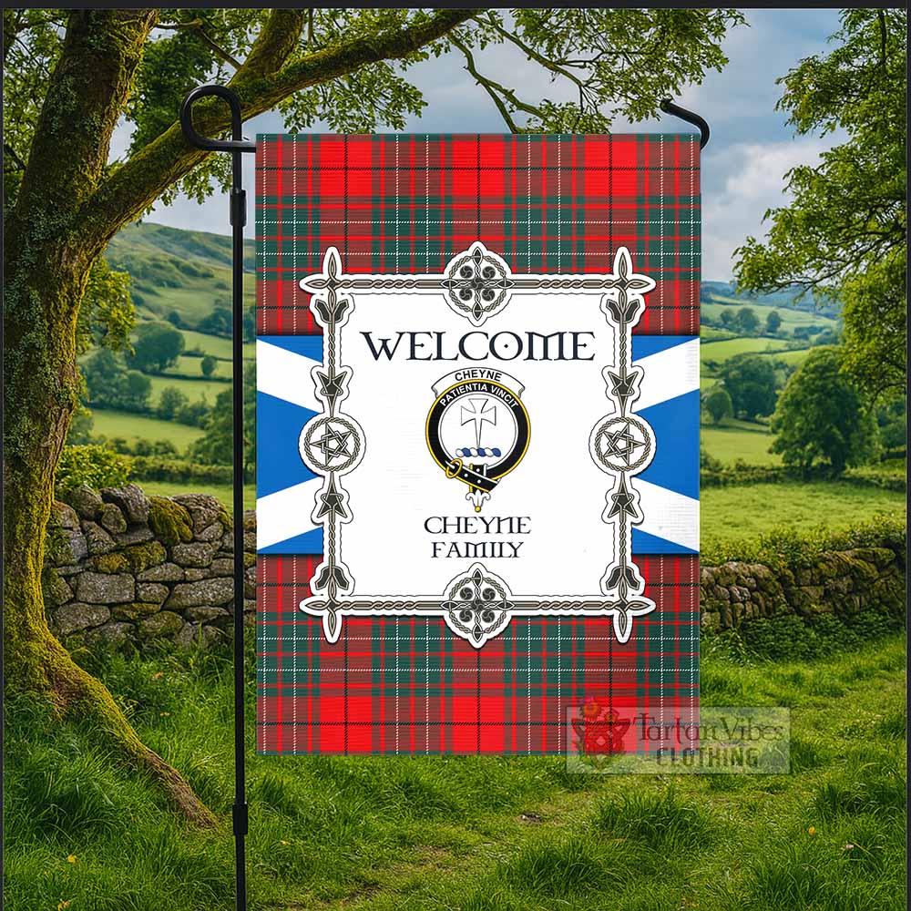 Cheyne Family Crest Tartan Welcome Garden Flag Saltire Harmony Style - Tartan Vibes Clothing