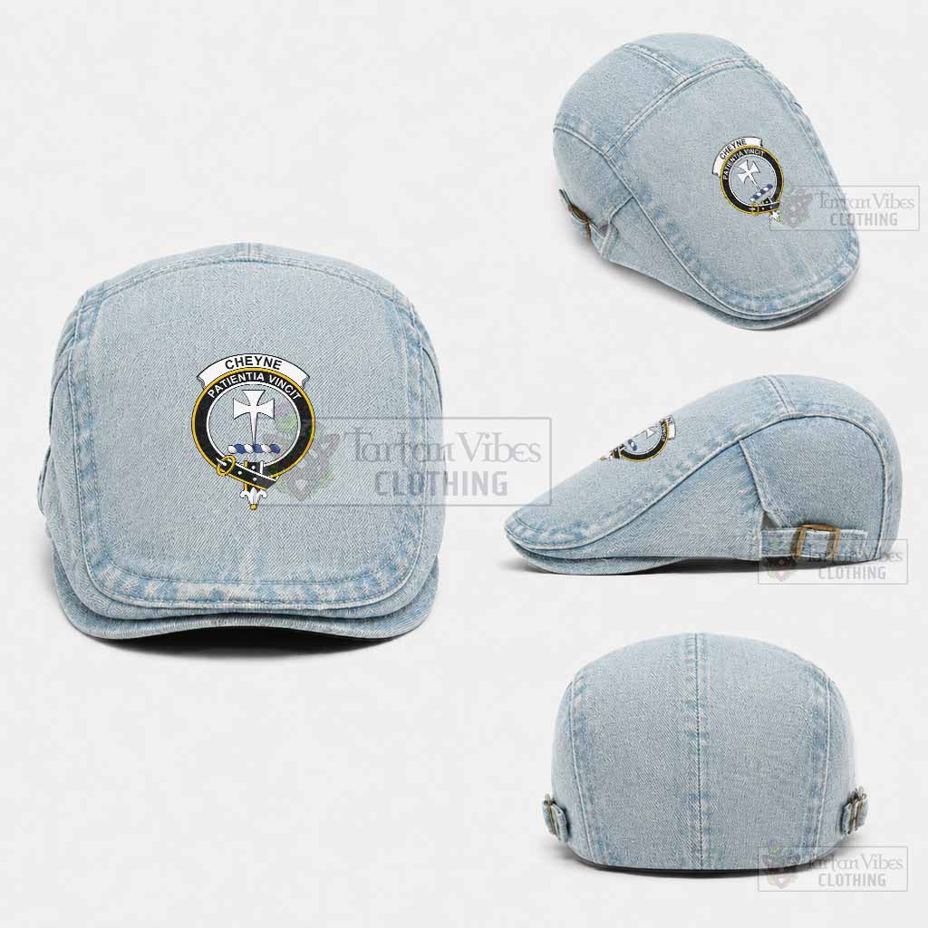 Cheyne Scottish Clan Crest Washed Flat Cap - Unisex Jeff Cap One Size (Adjustable) Light Blue - Tartan Vibes Clothing