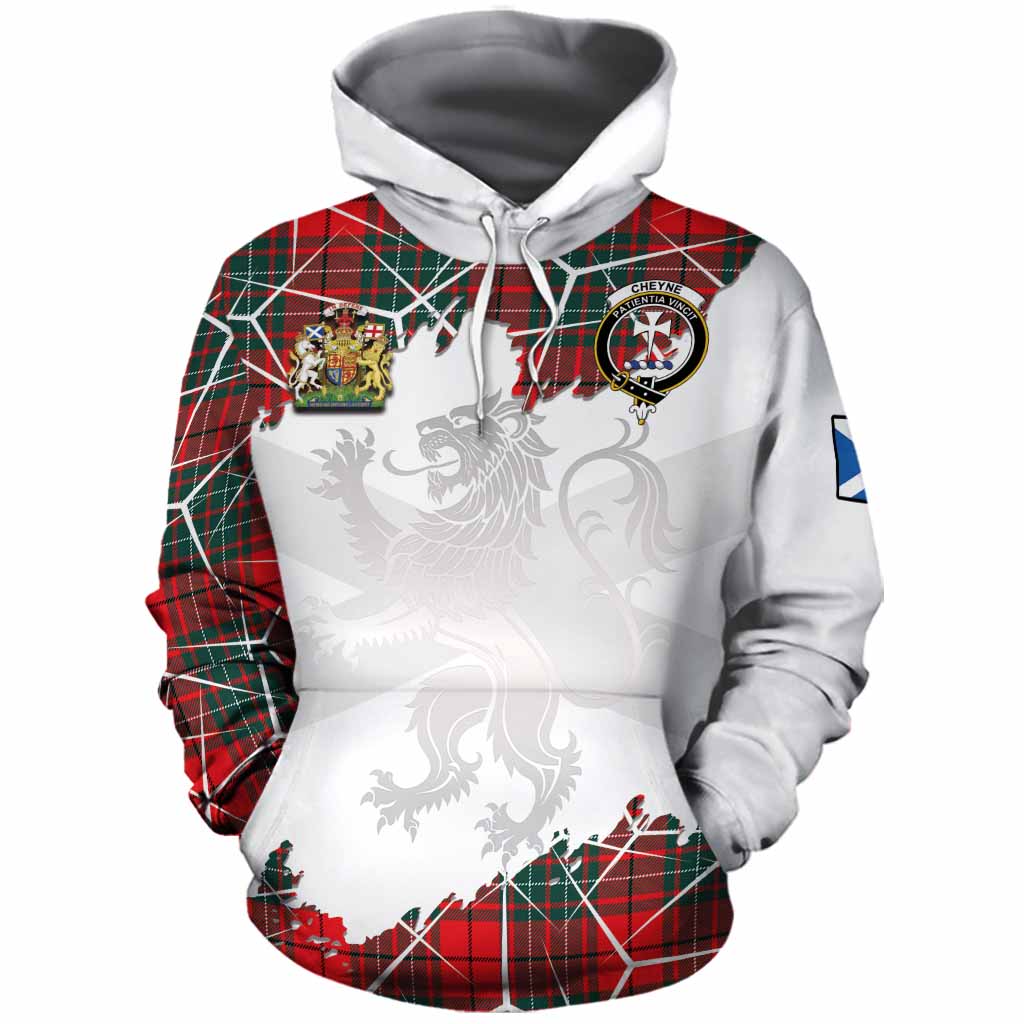 Cheyne Tartan Cotton Hoodie with Family Crest and Lion Rampant Grunge Style