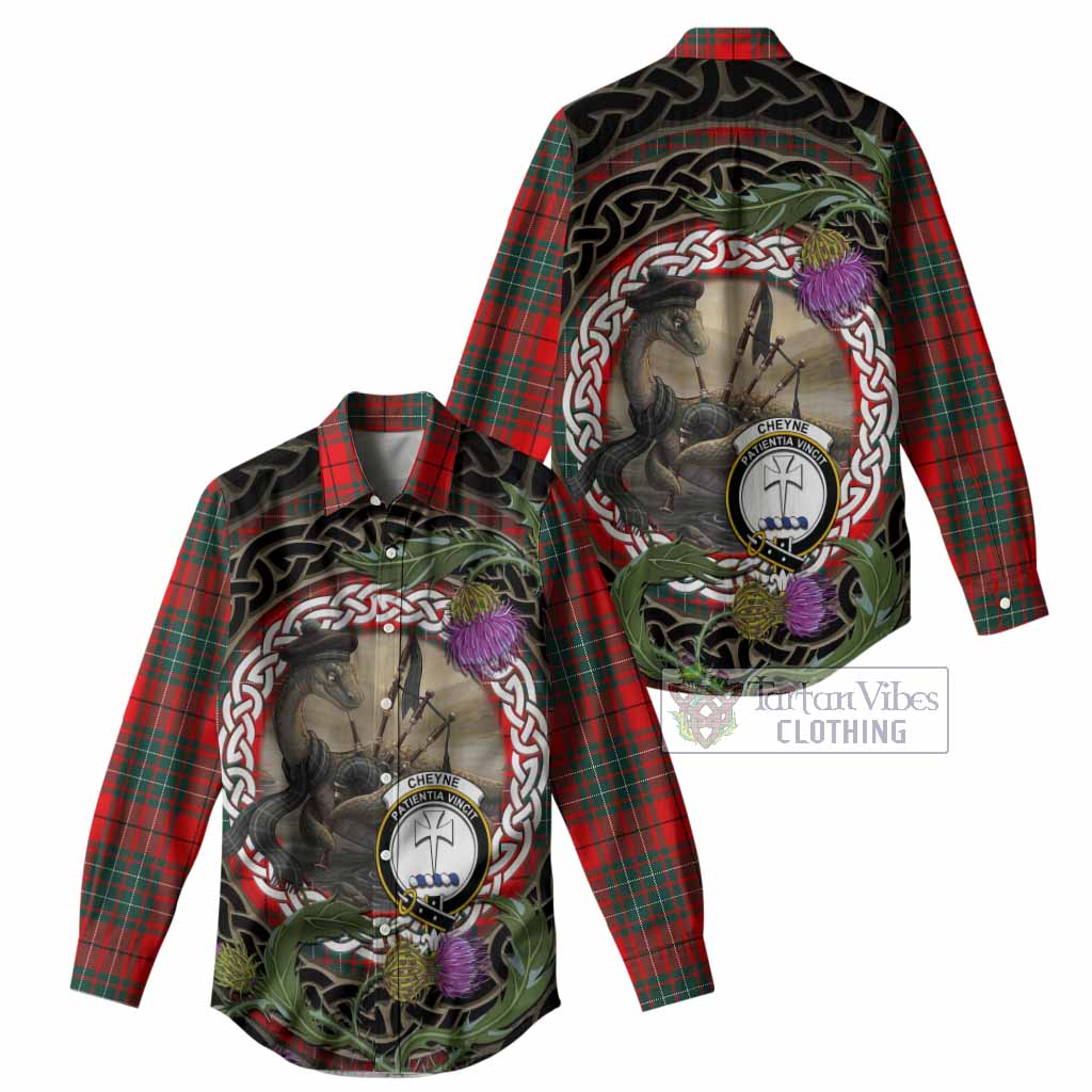 Cheyne Tartan Crest Bagpipe Nessie Women Casual Shirt Scottish Loch Ness Monster Celtic Thistle