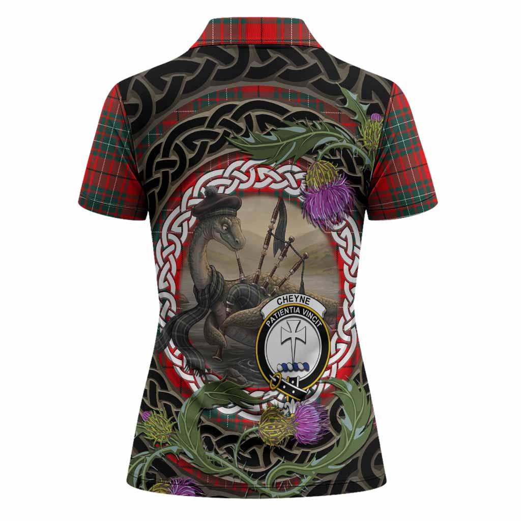 Cheyne Tartan Crest Bagpipe Nessie Women Polo Shirt Scottish Loch Ness Monster Celtic Thistle