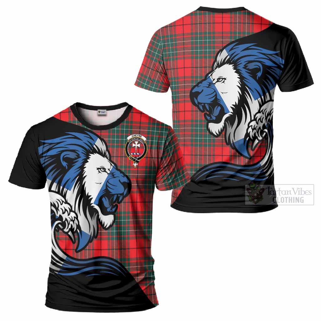 Cheyne Tartan Crest T-Shirt Scottish Golden Lions Wave Flow