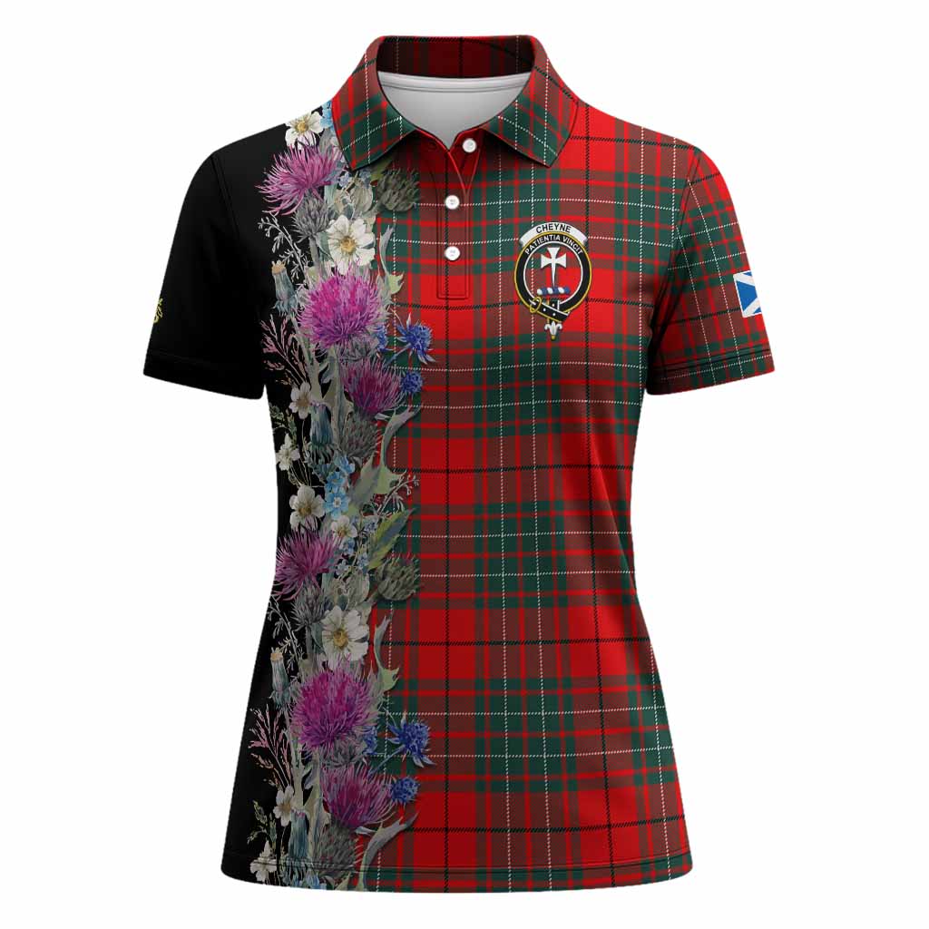 Cheyne Tartan Crest Thistle Floral Women Polo Shirt