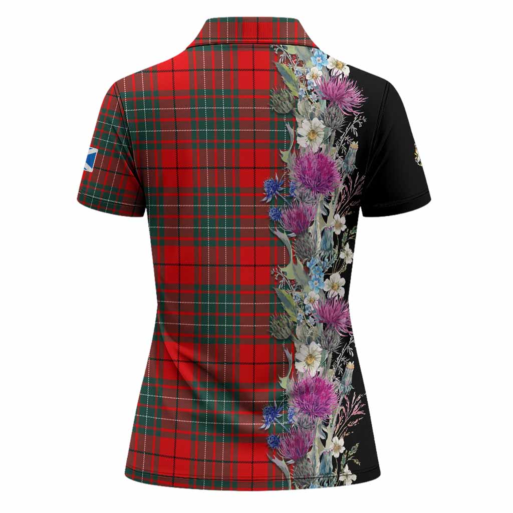 Cheyne Tartan Crest Thistle Floral Women Polo Shirt