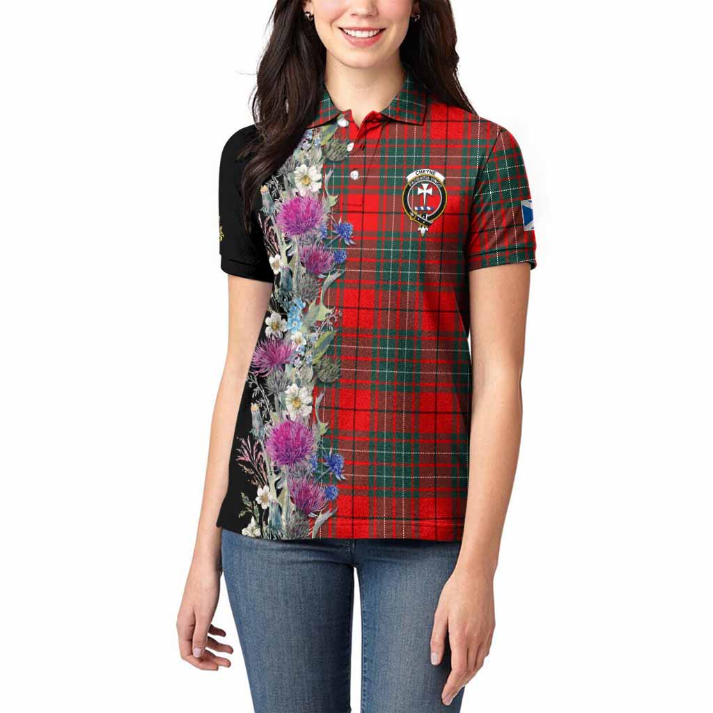 Cheyne Tartan Crest Thistle Floral Women Polo Shirt