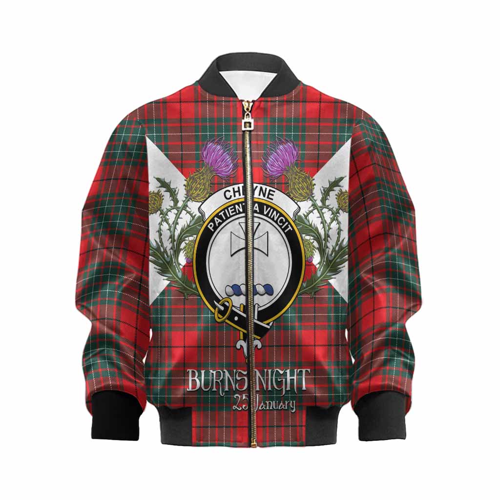 Cheyne Tartan Family Crest Kid Bomber Jacket Scottish Burns Night Thistle Floral