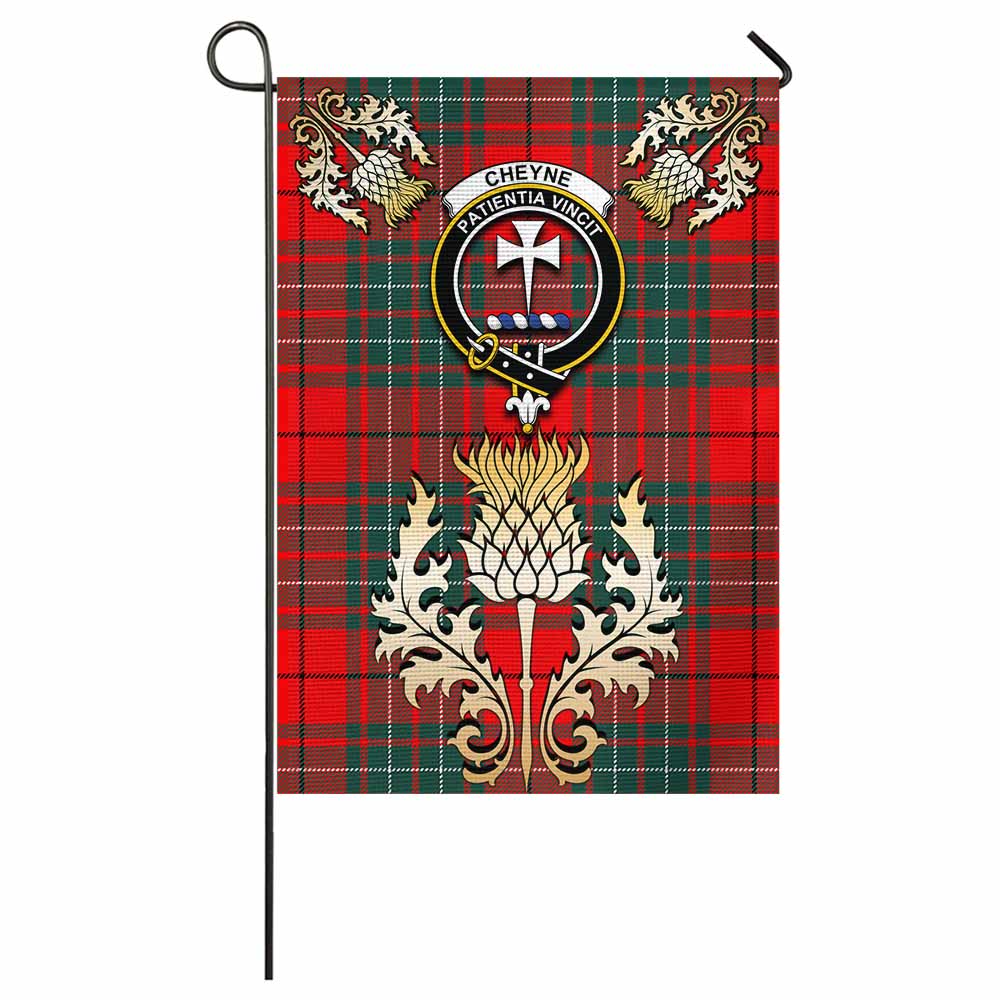 Cheyne Tartan Garden Flag with Golden Regal Scottish Thistle Emblem - Tartan Vibes Clothing