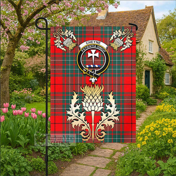 Cheyne Tartan Garden Flag with Golden Regal Scottish Thistle Emblem - Tartan Vibes Clothing
