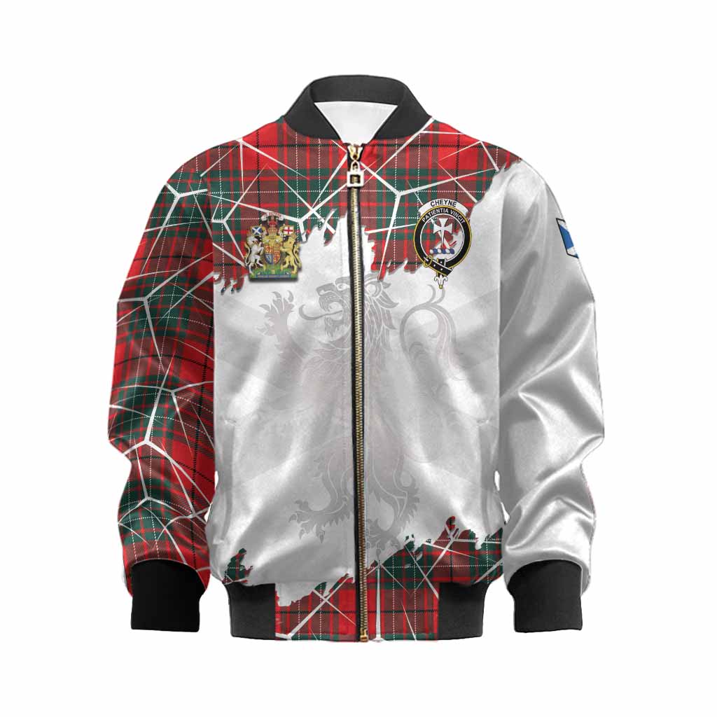 Cheyne Tartan Kid Bomber Jacket with Family Crest and Lion Rampant Grunge Style