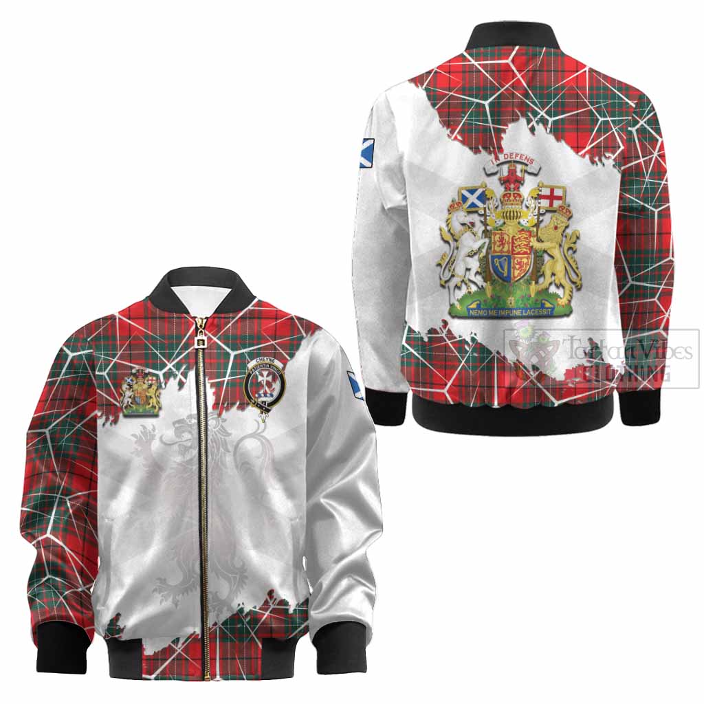 Cheyne Tartan Kid Bomber Jacket with Family Crest and Lion Rampant Grunge Style