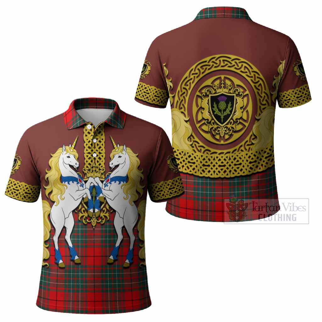 Cheyne Tartan Polo Shirt Unicorn Celtic Knot And Thistle Emblem