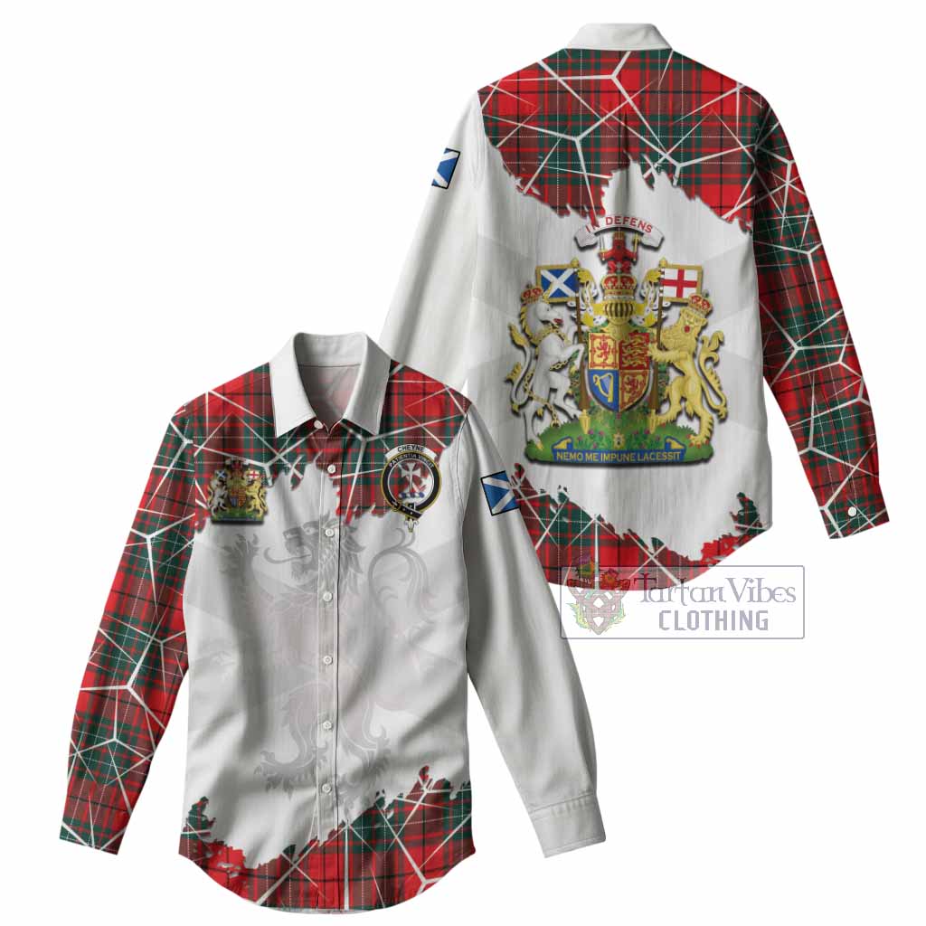 Cheyne Tartan Women Casual Shirt with Family Crest and Lion Rampant Grunge Style