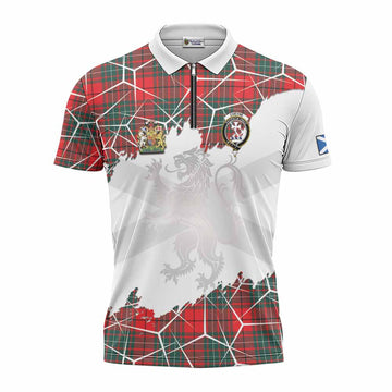 Cheyne Tartan Zipper Polo Shirt with Family Crest and Lion Rampant Grunge Style