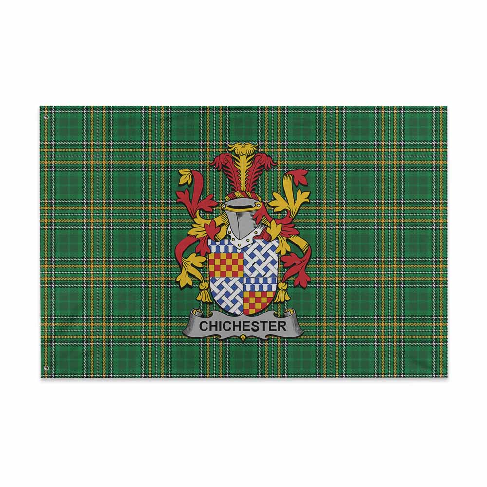 Tartan Vibes Clothing Chichester Irish Clan Tartan House Flag with Coat of Arms