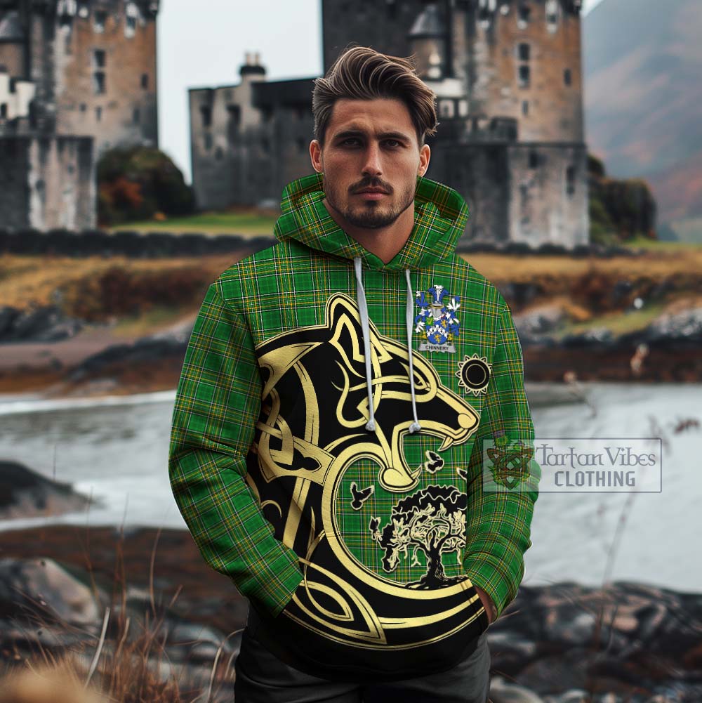 Chinnery Irish Tartan Cotton Hoodie with Coat of Arms Celtic Wolf Style - Tartan Vibes Clothing