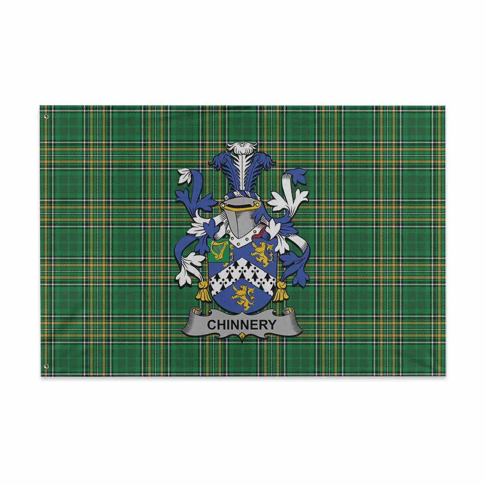 Tartan Vibes Clothing Chinnery Irish Clan Tartan House Flag with Coat of Arms