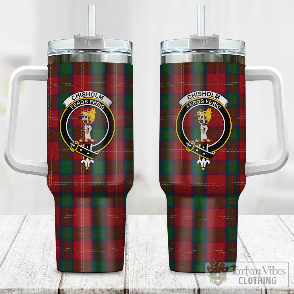 Tartan Vibes Clothing Chisholm Tartan and Family Crest Tumbler with Handle