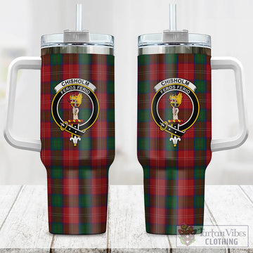 Tartan Vibes Clothing Chisholm Tartan and Family Crest Tumbler with Handle
