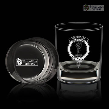 Chisholm Family Crest Engraved Whiskey Glass with Handle
