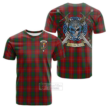 Chisholm Tartan Cotton T-shirt with Family Crest Celtic Skull Style