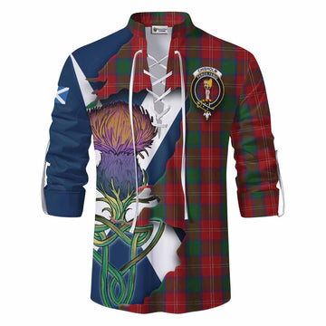 Tartan Vibes Clothing Chisholm Tartan Family Crest Ghillie Kilt Shirt Scottish Thistle Celtic Inspired