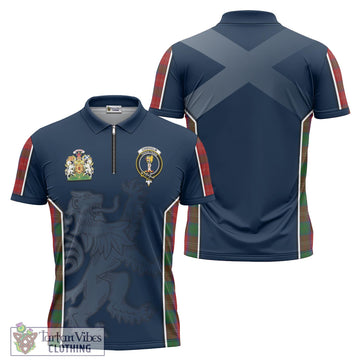 Chisholm Tartan Zipper Polo Shirt with Family Crest and Lion Rampant Vibes Sport Style