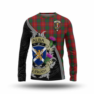 Chisholm Tartan Family Crest Long Sleeve T-Shirt Lion Rampant Royal Thistle Shield Celtic Inspired