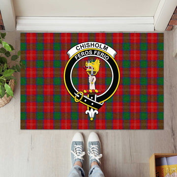 Chisholm Tartan Rubber Doormat with Family Crest