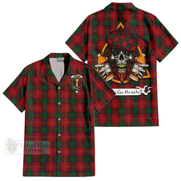 Chisholm Tartan Hawaiian Shirt with Family Crest and Bearded Skull Holding Bottles of Whiskey