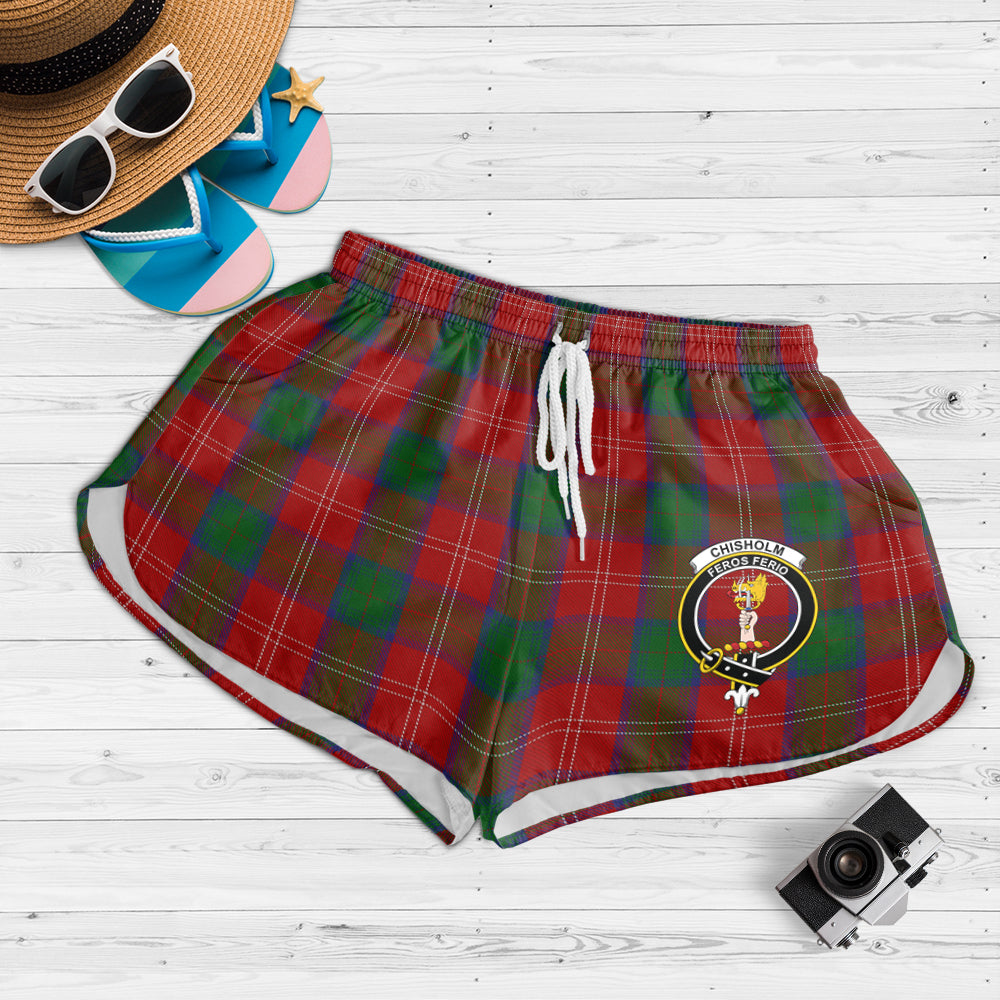 Chisholm Tartan Womens Shorts with Family Crest 4XL - Tartan Vibes Clothing