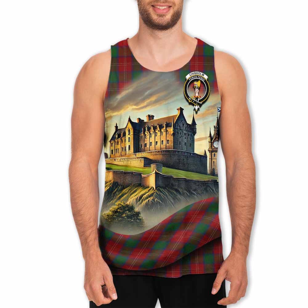 Tartan Vibes Clothing Chisholm Tartan Family Crest Men's Tank Top with Scottish Ancient Castle Style