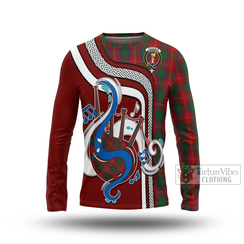 Tartan Vibes Clothing Chisholm Tartan Long Sleeve T-Shirt with Epic Bagpipe Style