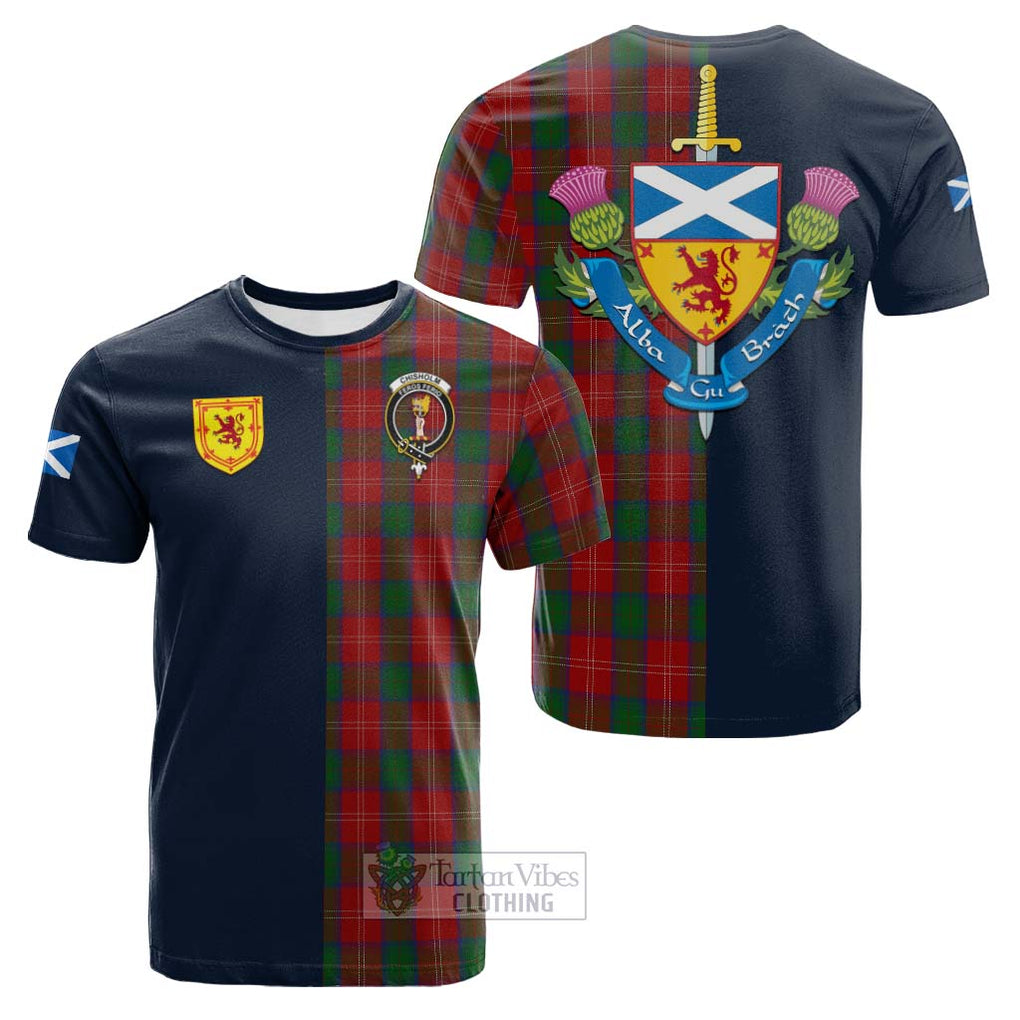 Tartan Vibes Clothing Chisholm Tartan Cotton T-shirt with Scottish Lion Royal Arm Half Style
