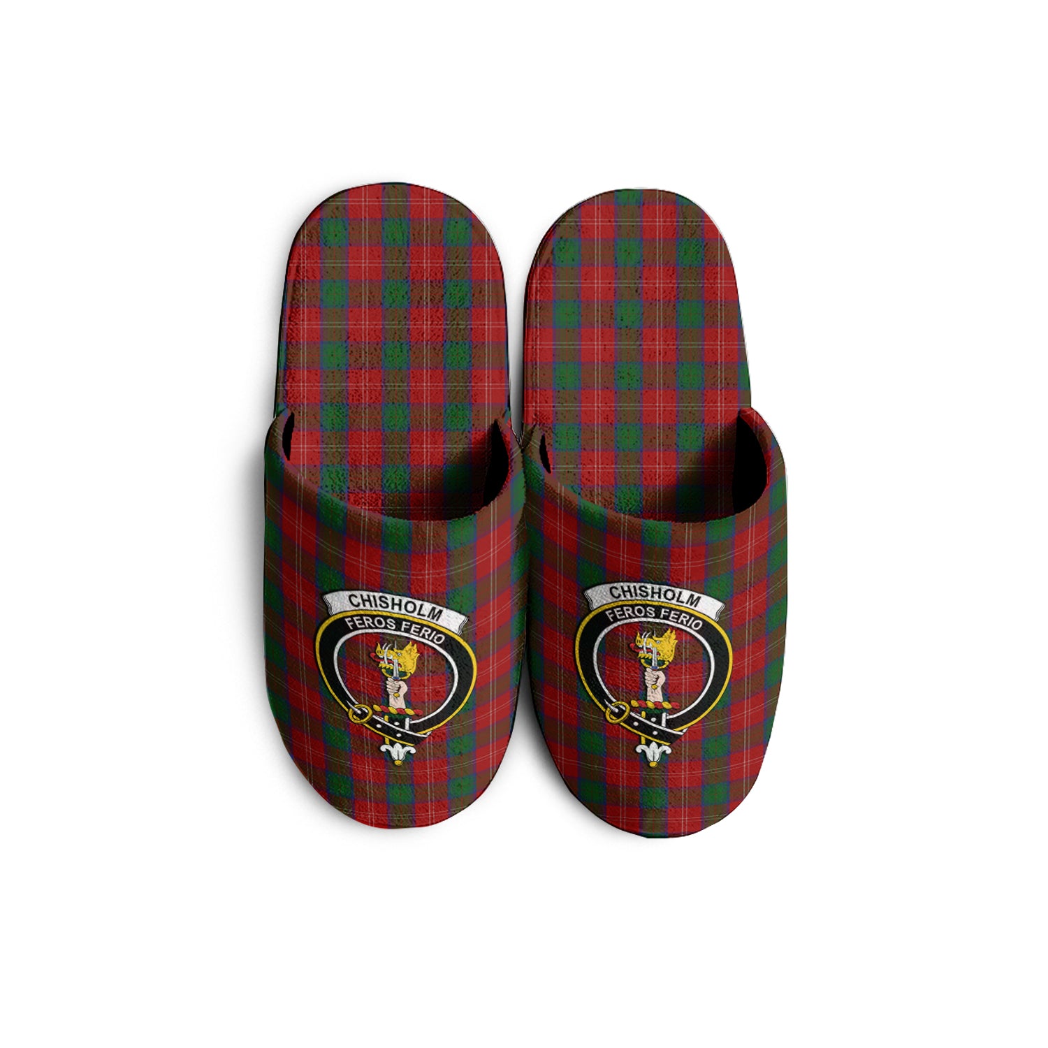 Chisholm Tartan Home Slippers with Family Crest - Tartanvibesclothing