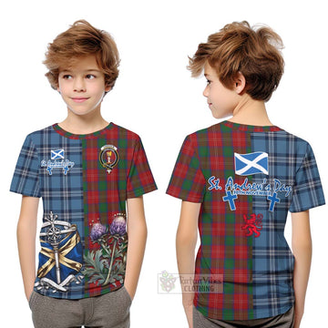 Tartan Vibes Clothing Chisholm Tartan Kid T-Shirt Happy St. Andrew's Day Half Tartan Style
