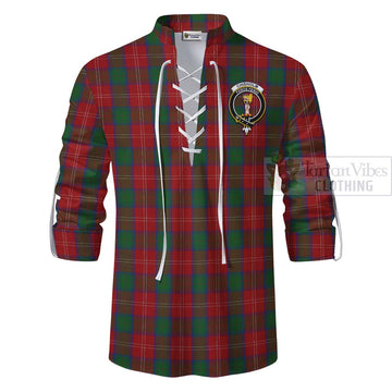 Tartan Vibes Clothing Chisholm Tartan Ghillie Kilt Shirt with Family Crest and Bearded Skull Holding Bottles of Whiskey