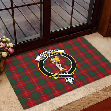 Chisholm Tartan Rubber Doormat with Family Crest