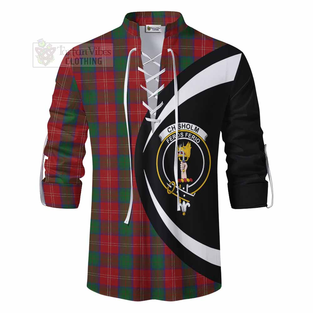 Tartan Vibes Clothing Chisholm Tartan Ghillie Kilt Shirt with Family Crest Circle Style