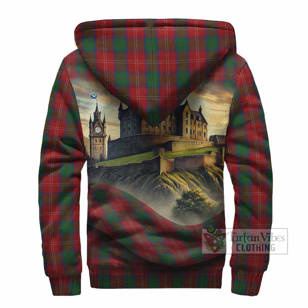 Tartan Vibes Clothing Chisholm Tartan Family Crest Sherpa Hoodie with Scottish Ancient Castle Style
