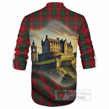 Tartan Vibes Clothing Chisholm Tartan Family Crest Ghillie Kilt Shirt with Scottish Ancient Castle Style
