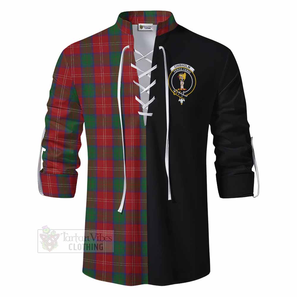 Tartan Vibes Clothing Chisholm Tartan Ghillie Kilt Shirt with Family Crest and Half Of Me Style