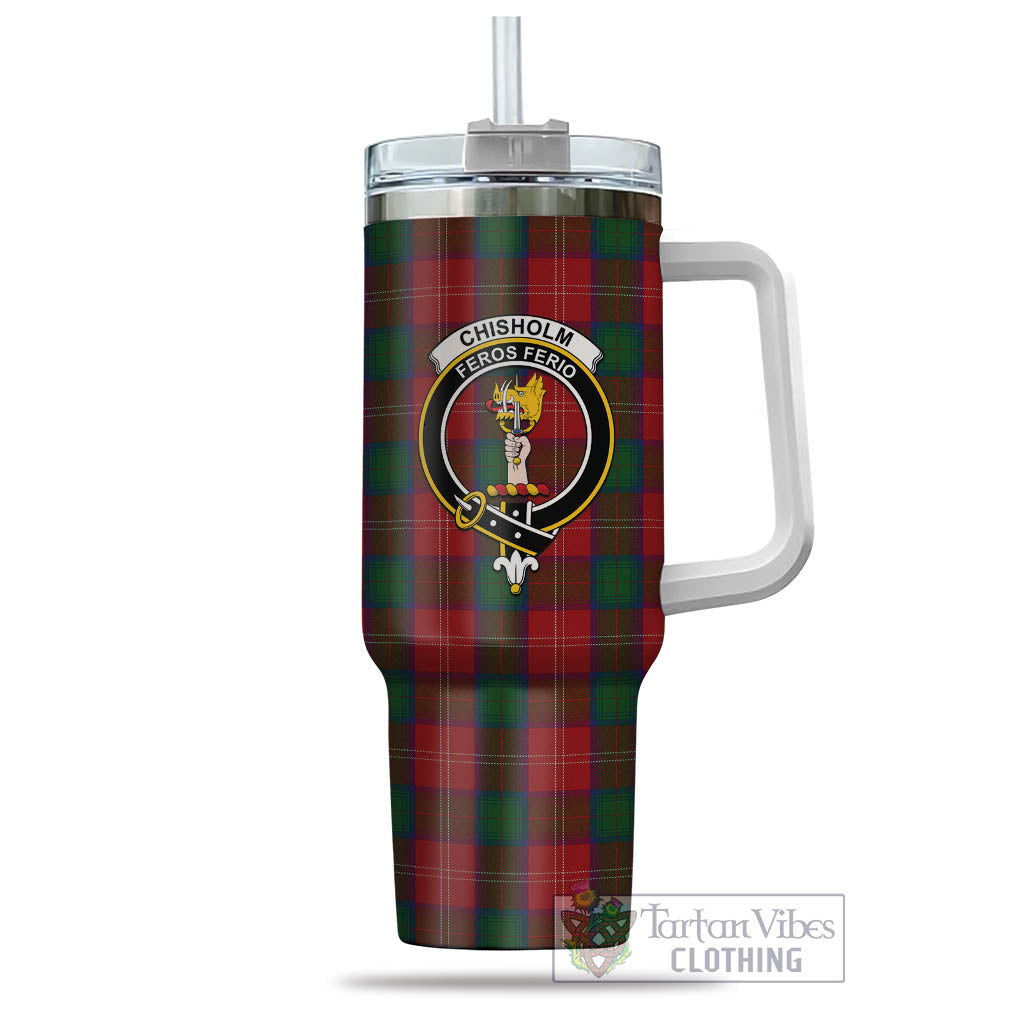 Tartan Vibes Clothing Chisholm Tartan and Family Crest Tumbler with Handle