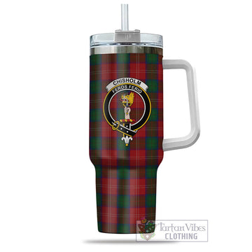 Chisholm Tartan and Family Crest Tumbler with Handle