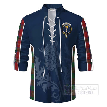 Tartan Vibes Clothing Chisholm Tartan Ghillie Kilt Shirt with Family Crest and Scottish Thistle Vibes Sport Style